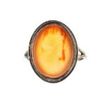 9ct cornelian oval intaglio ring depicting a portrait of a man, 22mm x 17mm, 4gm, ring sizeJ/K