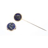 Lapis Lazuli stickpin signed Fannieré Fres on the handle verso, decorated in relief to the front