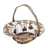 George III small silver gilt basket, with vine decoration and a swing handle over, maker Emick