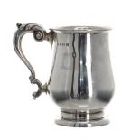 Late George V silver baluster tankard with a scrolling handle, maker Bravington's Ltd, Birmingham