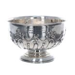 Edwardian repousse silver presentation bowl, maker Charles Stuart Harris, London 1904, 4.75" high,