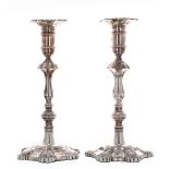 Pair of Georgian style neoclassical silver candlesticks, maker D J Silver Repairs, London 1972, 9.5"