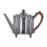 George III silver teapot on stand, with hardwood handle and finial to the hinged lid, maker Henry