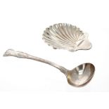 Victorian silver thread and shell pattern sauce ladle, maker Chawner & Co, London 1845, 7.25"