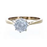 18ct solitaire round brilliant-cut diamond ring, 0.90ct approx, clarity SI2/i1, colour H/Ii, 3gm,