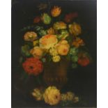 After Marcello Giachino (1877-1929) - still life of flowers, reverse print on glass, 19.5" x 15.5"
