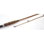 Partridge of Redditch two piece 7'6" split cane spinning rod, tube rod container