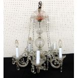 Cut glass and prism drop five sconce chandelier, 25" drop