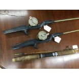 Vintage Allcocks 'Light Caster' two piece cane fly fishing rod. Also two modern Chinese short