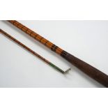 Vintage 7'6" two piece split cane sea fishing rod, rod tube container