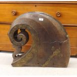 Interesting antique carved oak and bronze mounted sailing vessel scrolling bow section, possibly