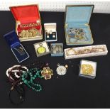 Small assortment of costume jewellery to include bead necklaces, jade necklace, cufflinks, ladies