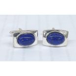 Pair of lapis lazuli cabouchon oval cut cufflinks, boxed