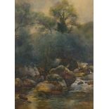 Ernest G. Webb (1876-1951) - river scene with trees and rocks, signed, 13.75" x 10"