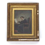 Attributed to J.H. Yewell - figure seated at a desk reading a book, inscribed by a later hand