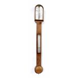 Mahogany stick barometer/thermometer, the ivory scale signed Negretti & Zambra, Opticians, London,