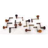 Ten various turned wooden handled crank keys (10)