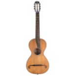 Interesting 19th century French guitar; Back and sides: maple with transfer flower print to the