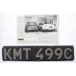 George Harrison - the original number plate (KMT 499C) from George Harrison's 1960s Aston Martin