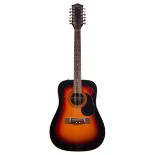 Hofner twelve string acoustic guitar, made in Germany; Finish: three-tone sunburst, restored patch