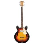 Commodore model 181 hollow body bass guitar, made in Japan, circa 1970; Finish: sunburst, heavy