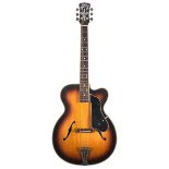 1950s Otwin Harmony archtop guitar in need of restoration; Finish: sunburst, crack to top in need of