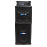 Laney bass guitar amplifier rig, comprising a DP300 amplifier head within a fitted flight case, a