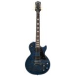 2014 Epiphone Les Paul Classic-T electric guitar, ser. no. 14xxxxxxx91; Finish: quilted blue, buckle