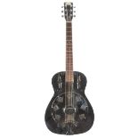 Supro single cone resonator guitar; Fretboard: rosewood; Frets: good; Case: Hiscox hard case;