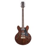 Hondo H935 Deluxe Mark II semi hollow body electric guitar, made in Korea; Finish: walnut, minor