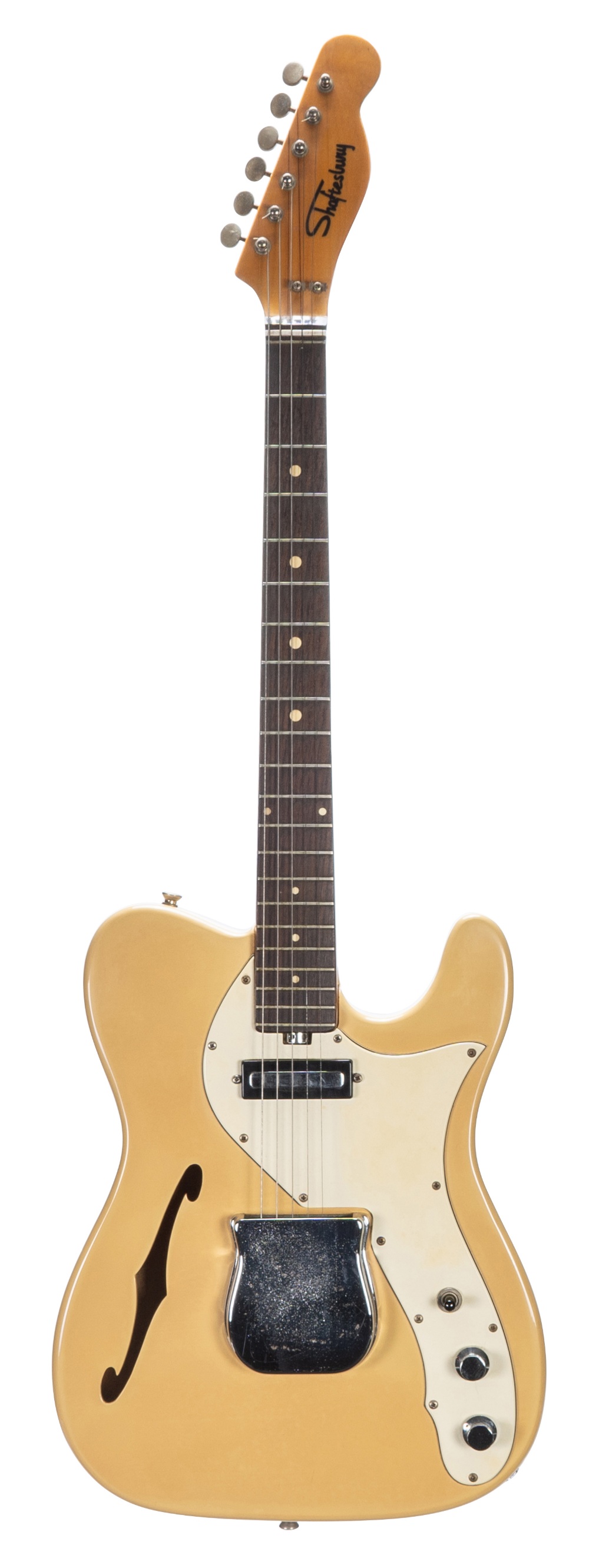 Early 1970s Shaftesbury 3265 electric guitar, made in Italy, ser. no. 1xx9; Finish: butterscotch;