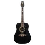 1970s Eko Rio Grande acoustic guitar; Finish: black, heavy lacquer crack to top, other various