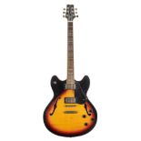 Peavey JF1EX semi hollow body electric guitar; Finish: sunburst, minor surface marks/scratches;