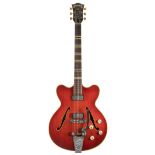 1963 Hofner Verithin hollow body electric guitar, made in Germany, ser. no. 1xx5; Finish: red, heavy