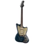 Danelectro Hornet electric guitar; Finish: blue, heavy relicing/scratching; Fretboard: rosewood;