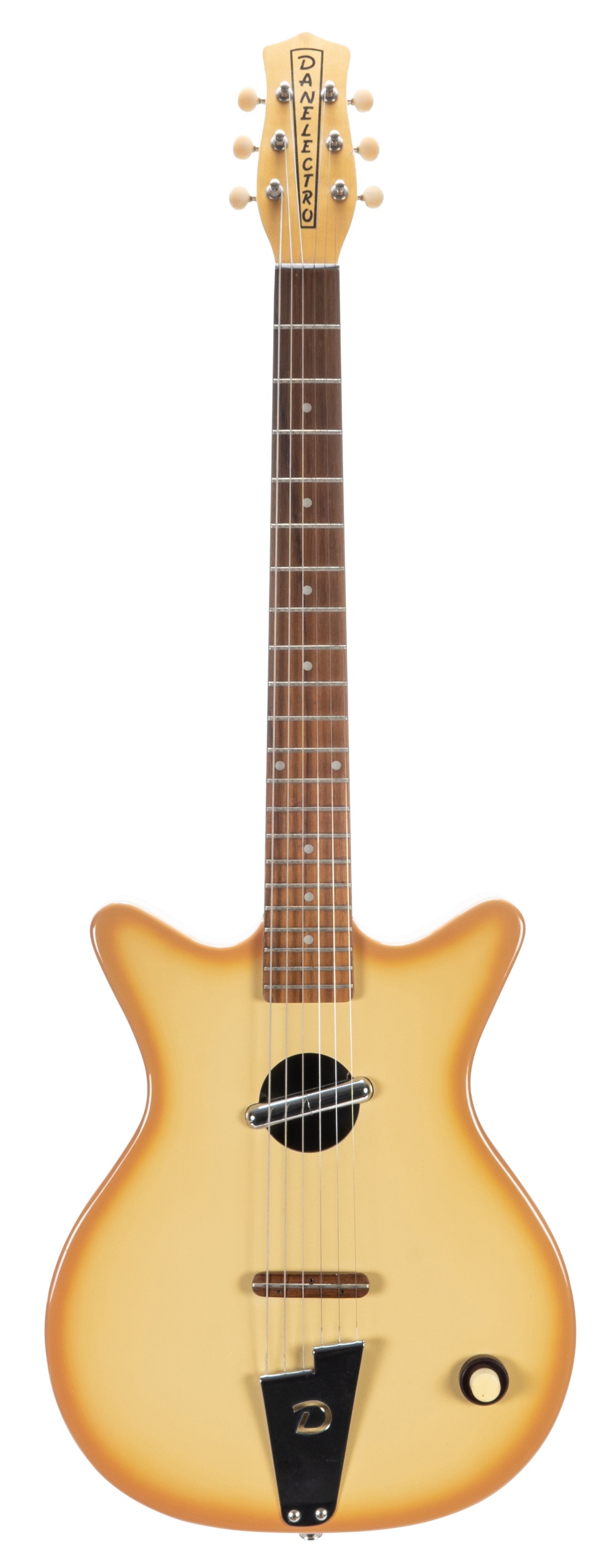 Danelectro Convertible hollow body electric guitar; Finish: coral burst; Fretboard: rosewood; Frets: