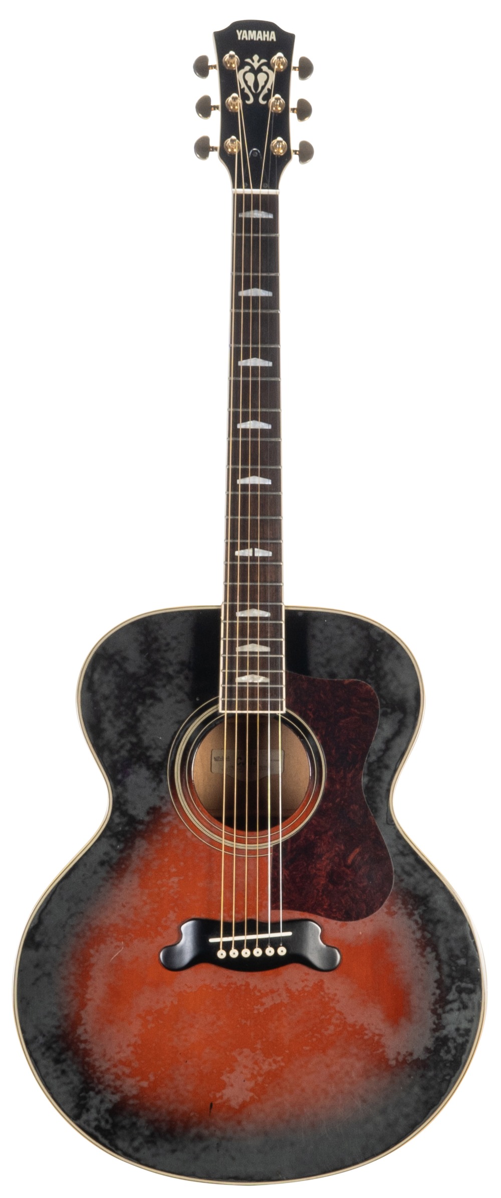 Yamaha CJ-12 acoustic guitar; Finish: two-tone sunburst, heavy clouding to the lacquer, various