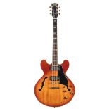1990s Tanglewood 6SA-1/AV semi hollow body electric guitar; Finish: cherry sunburst; Fretboard: