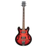 Early 1970s Columbus model no. 38 hollow body bass guitar, made in Japan; Finish: red burst, various
