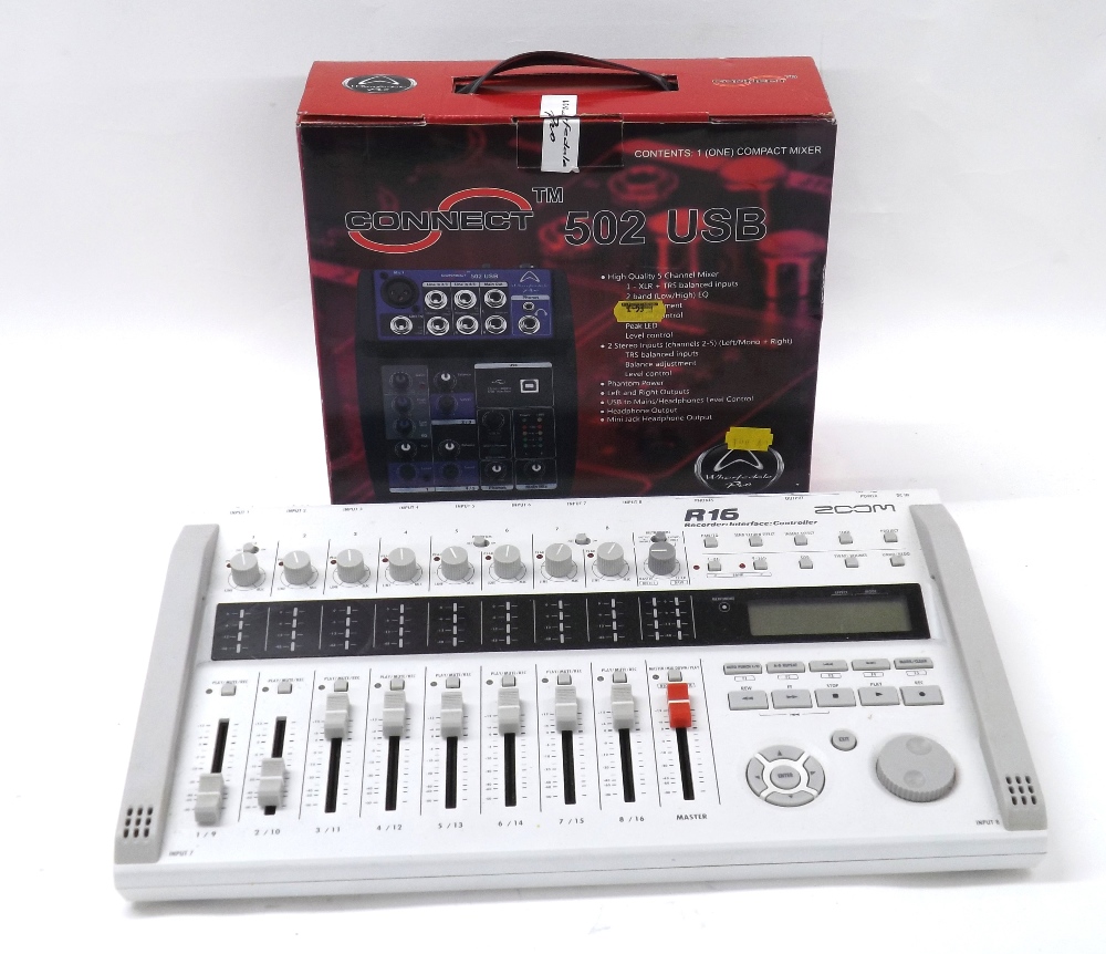 Zoom R16 recorder interface controller; together with a Wharfedale Pro Connect 502 USB interface