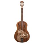 Interesting triple cone resonator guitar; together with a steel string acoustic guitar (2)