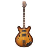 1970s Defil Melodia hollow body electric guitar, made in Poland; Finish: tobacco sunburst, heavy