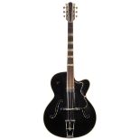 1956 Hofner 458s archtop guitar, made in Germany; Finish: black, various scratches, minor buckle