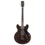 1970s Columbus hollow body electric guitar, made in Japan; Finish: walnut, minor dings and marks;