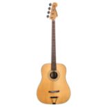 Eko Performance acoustic bass guitar, impact lacquer damage to back, soft bag; overall condition: