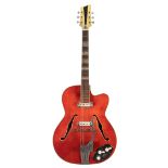 1960s Klira Lady hollow body electric guitar, made in Germany; Finish: red, lacquer checking and