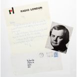John Peel & Beatles interest - a hand written letter on Radio London headed paper, within original