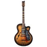 1950s Lindberg archtop guitar, made in Germany; Finish: rose burst, heavily faded to the front,