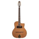 Ozark D Hole gypsy jazz guitar; Back and sides: rosewood; Top: natural; Fretboard: good; Frets: