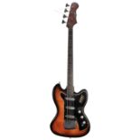 Burns Vista Sonic bass guitar, made in England, circa 1964, ser. no. 1xx6; Finish: red burst, fading